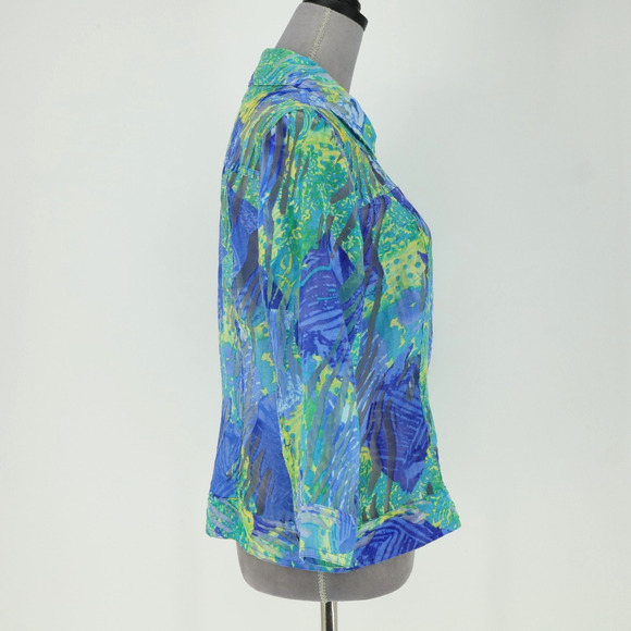 Coldwater Creek Jacket Womens 10 Blue Green Sheer Mesh Zip Lightweight Whimsy - Picture 13 of 15